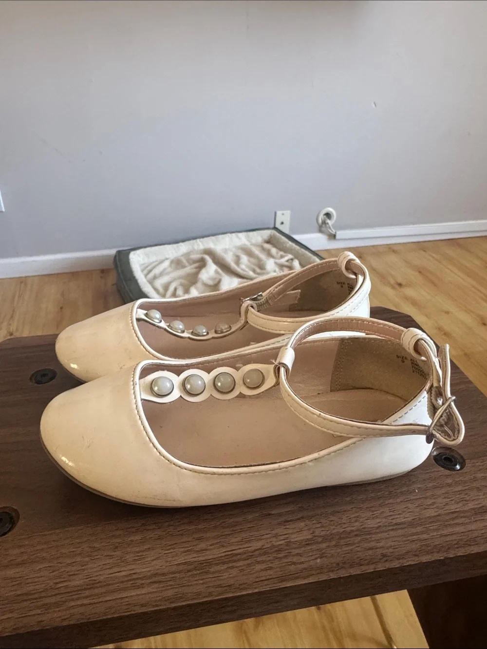 Place Ivory T-Strap Pearl Accent Girls Dress Shoes
